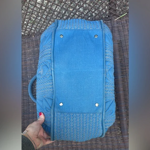 SOLD LIVE! Rare Vivienne Westwood Blue Quilted Satchel wTan Leather Accents - Picture 4 of 14